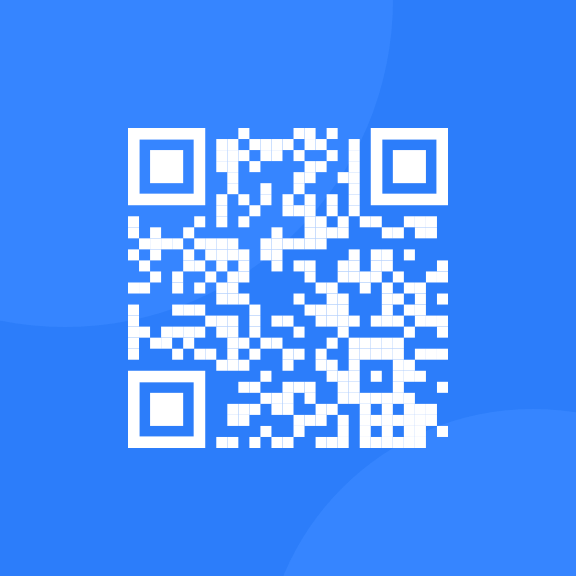 white and blue logo of a qr code